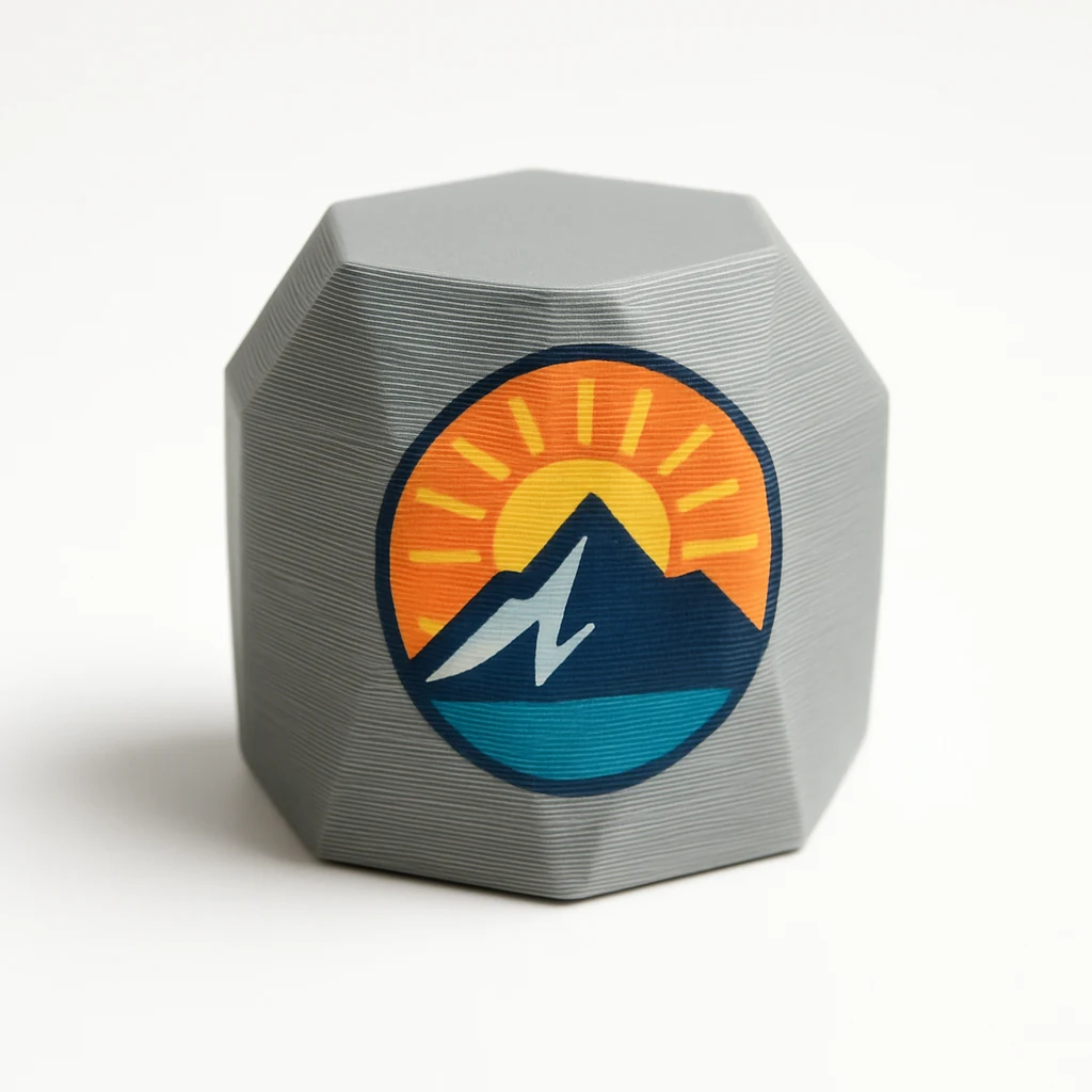 Blank 3D-printed part versus one with a full-colour print fused into the layered surface